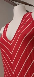MERONA MAXI DRESS LONG RED WHITE V NECK COTTON BELT WAIST ADJUSTABLE FIT XS - Picture 1 of 6