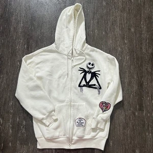 The Nightmare Before Christmas Jack Sally Embroidered Zip Hoodie Ivory S - Bild 1 von 4