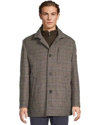 Abrigo de coche Johnston & Murphy Upton marrón a cuadros (X-grande) para hombre Foto 1 de 4