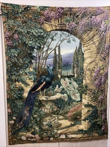 Tapestry “Secret Garden" Peacock Wall Hanging 58” x 75” - Picture 1 of 13