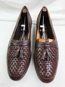 Bally Size 12M Mens Chocolate Brown Leather Basket Weave Tassel Slip On Loafers - Picture 1 of 12