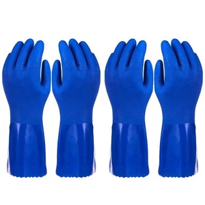 2 Pairs Household Gloves, Cotton Lined, Dishwashing, Rubber, Kitchen, Blue, L - Picture 1 of 10