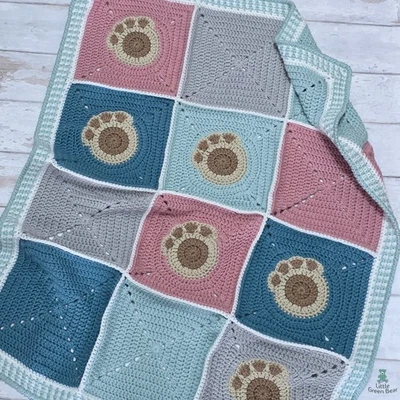Printed Crochet Pattern, Puppy Pawprint Blanket Crochet Pattern - Image 1 of 4