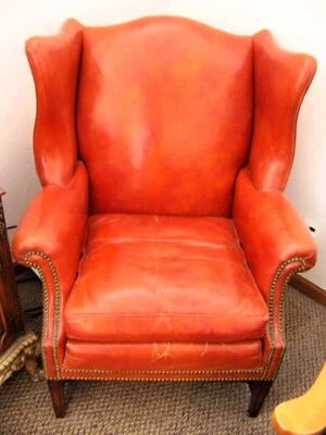 Hickory Chair Company Wingback English Leather Chippendale - Image 1 of 4