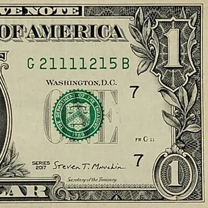 Billete de dólar número uno de serie elegante Five of A Kind 1s G21111215B 2017 Quad 1s FW - Imagen 1 de 8