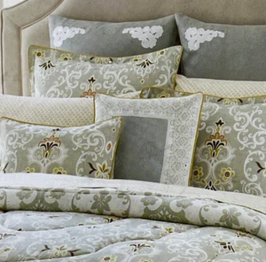 Laura Ashley Home Sheffield euro pillow sham LA5011 NEW sage green applique H - Picture 1 of 7