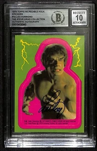 Lou Ferrigno Signed 1979 Topps Incredible Hulk Stickers #14 Auto 10 BECKETT - Picture 1 of 3