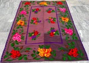 5x6 Bessarabian Vintage Handmade Rose Kilim Romanian Turkish Boho Home Decor Rug - Picture 1 of 9