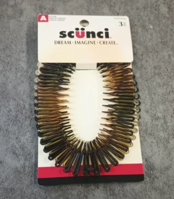 Conjunto de 3 pentes de tiara vintage Scunci novo estoque antigo marrom - Imagem 1 de 4