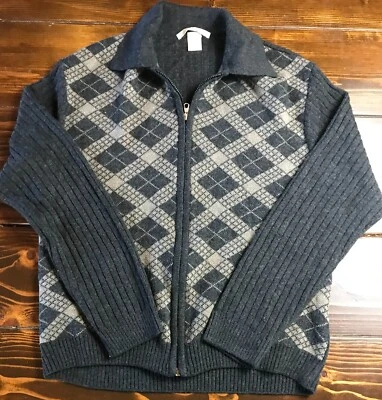 Perry Ellis Sweater, Men's Size XL, Gray, Tan, Full Zip, Wool Blend - Image 1 of 4