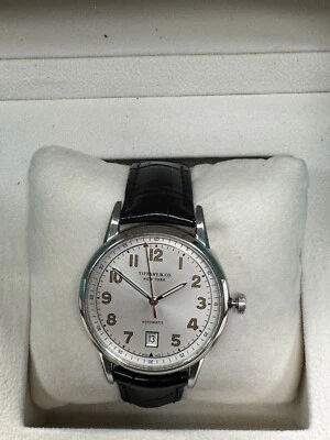 Reloj automático Tiffany & Co CT-60 correa de cuero 40 mm blanco/plateado usado rara vez Foto 1 de 4
