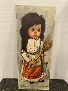 Alvaro Big Eye Picture Girl Peasant Vintage Wall Art Litho MCM - Picture 1 of 8