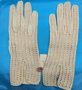 Vintage Ivory Crochet Lace Kidskin Leather Gloves Size 6 1/2 Never Worn - Picture 1 of 8