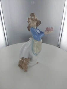 NAO Lladro ~Puppy's Birthday Figurine ~Porcelain~ Girl w/ Puppy and Cake - Picture 1 of 3