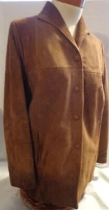 VINTAGE BROWN SUEDE LEATHER LADIES JACKET CRESCO COUNTRY CASUAL MANDEL BUTTON 12 - Picture 1 of 12