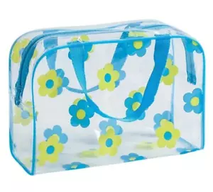 PVC Blue Transparent Toiletry Large Bag Fashion Zippered Cosmetic Bag Travel - Picture 1 of 4