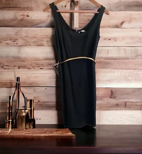 Vestido Max Mara Negro Correa Espagueti Noche Cóctel Midi EE. UU. Talla 4 Cinturón Dorado - Imagen 1 de 16