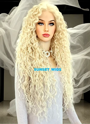 PELUCA DELANTERA DE ENCAJE 45" EXTRA LARGA RIZADA EN CAPAS BLANQUEADOR RUBIO #613 CALOR OK Foto 1 de 4