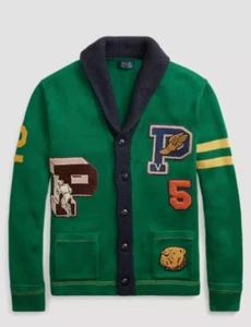 Ralph Lauren Polo Varsity Patchwork Sportsman Aztec Cardigan P wing  Sweater - Picture 1 of 17