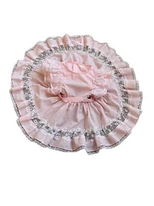 Vintage Girls Pink Ruffle Lace Full Circle Plaud Apron Dress Pageant Party - Picture 1 of 4