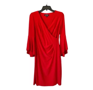 Lauren Ralph Lauren Red Faux Wrap Long Sleeve V-Neck Knee Length Dress Size 4 - Picture 1 of 7