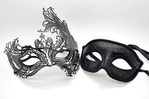Couple Men Women Black Laser Cut Filigree Glitter Venetian Masquerade Mask - Picture 1 of 3