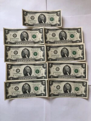 9 Pcs 2 Dollar Bills 2009 Uncirculated  - Image 1 of 2