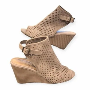 Coconuts by Matisse Womens 7.5 Sandals Perforated Peep Toe Slingback Wedge Heel - Picture 1 of 16