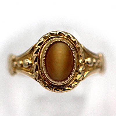 Anillo Ojo de Tigre Ovalado Natural Oro Amarillo 14K Talla 3.5 Foto 1 de 4