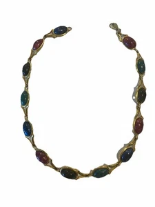 Vtg LCI Necklace Gold Tone Lobster Claw Clasp Cabochon Stones 15" PreOwned - Picture 1 of 4