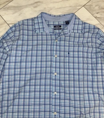 Camisa de vestir Oxford a rayas azules/blancas Izod Premium Essentials para hombre talla grande Foto 1 de 4