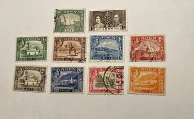 1939 King George VI Aden Stamps, Lot of 10; Mixed Grades; No Duplicates - Image 1 of 4