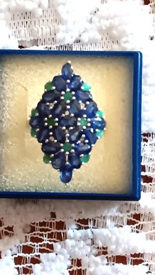 925 Silber - Ring  RHOD mit Sambia SAPHIR & SMARAGD  Gr.18 / 56" NEU " !! - Bild 1 von 4