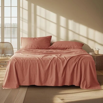 Linen Sheets Queen Size - Cotton Blend Bed Set, Breathable & Giftable, 4 Pieces - Image 1 of 4