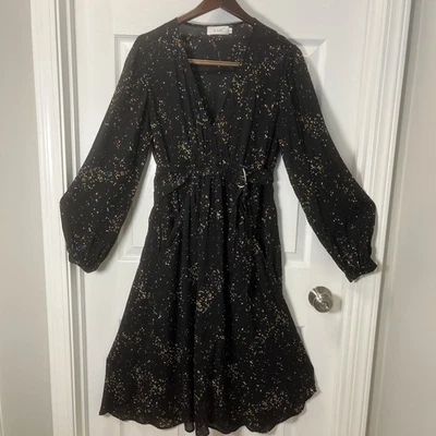 A.L.C. Vestido Samantha Midi 100% Seda Negro Cuello Cinturón Forrado, Bolsillos - Talla 8  Foto 1 de 4