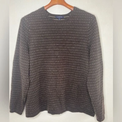 Suéter Lands End Chocolate Marrón Cachemira Cuello Redondo Punto Rayas Talla 2X Foto 1 de 4