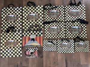 HUGE Mackenzie Childs Courtly Check Gift Bag Tote Lot 16 Excellent Many Sizes! - Picture 1 of 3