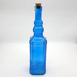 Vaso Bottiglia Quadrato Vetro Blu Goffrato Country Casetta Casale 12" T - Foto 1 di 12