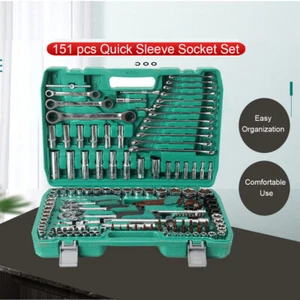 151 Stück Chrom Vanadium Stahl Auto Reparatur 72 Zähne Schnell Ratsche Werkzeug Set - Bild 1 von 6
