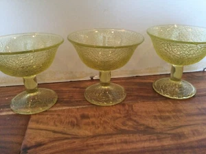 3 L E Smith Depression Glass Canary or Vaseline By Cracky desert footed cup - Picture 1 of 5