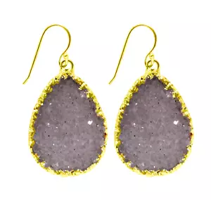 Natürlicher Träne Druzy Quarz Ohrring 0,925 Sterlingsilber 14k Gold über - Bild 1 von 2