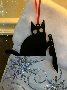 Navidad Macabro Gato Negro Cuchillo Puerta Esquina Adorno Pequeño 3.5" - Imagen 1 de 1
