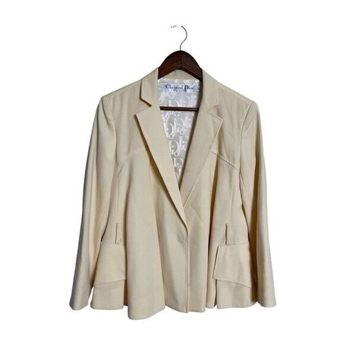 Giacca blazer Christian Dior Boutique logo lana seta panna donna US 8