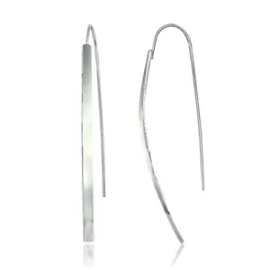 Sterling Silver Polished Curved Long Flat Bar Threader Drop Earrings - Picture 1 of 3