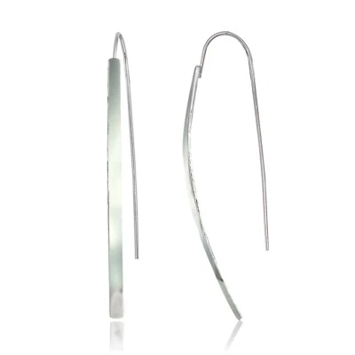 Sterling Silver Polished Curved Long Flat Bar Threader Drop Earrings - Image 1 of 3