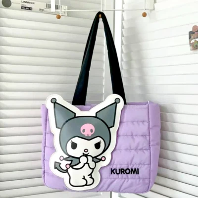 Bolso de Mano Sanrio Kuromi Nylon Invierno Acolchado Hinchado Grande 3D Bolso de Hombro Foto 1 de 4