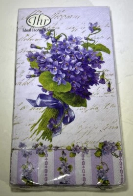 Ideal Home Range 1 Pack 16 Count  Paper Guest Towel Napkins Vtg Violets Purple - Image 1 of 4