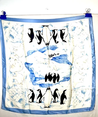 NUEVO SIN ETIQUETAS VINTAGE ESCADA RARO PINGÜINO Y OSO POLAR Invierno Estampado 100% Seda Bufanda Foto 1 de 4