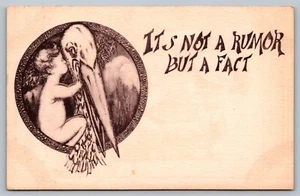 Postkarte Es ist kein Gerücht, aber eine Tatsache Storch Baby Geburtsankündigung Fantasy - Bild 1 von 2