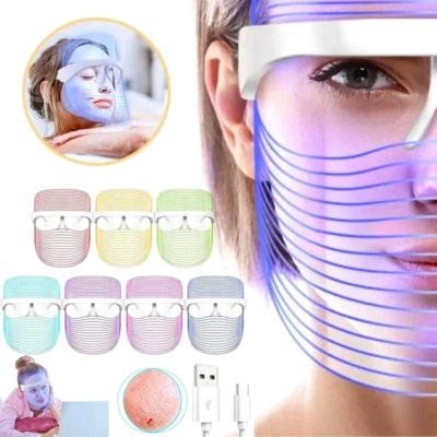 7 Color LED Light Photon Face Neck Mask Rejuvenation Skin Facial Therapy Wrinkle - Image 1 of 4